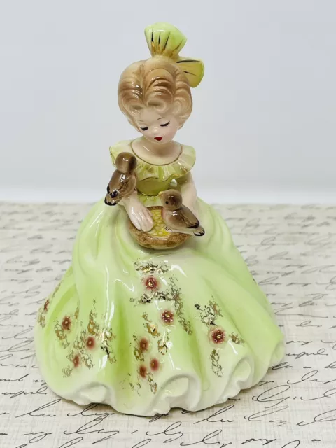 Vintage Josef Originals Moments to Remember Figurine 4.75" Rare Birds Nest Green