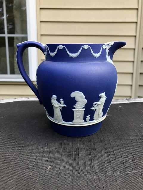 Antique Wedgwood Dark Cobalt Blue Jasperware Pitcher England