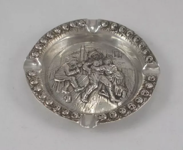 Rare Big Aschenschale With Kneipenmotiven And Rosenrand From 800er Silver