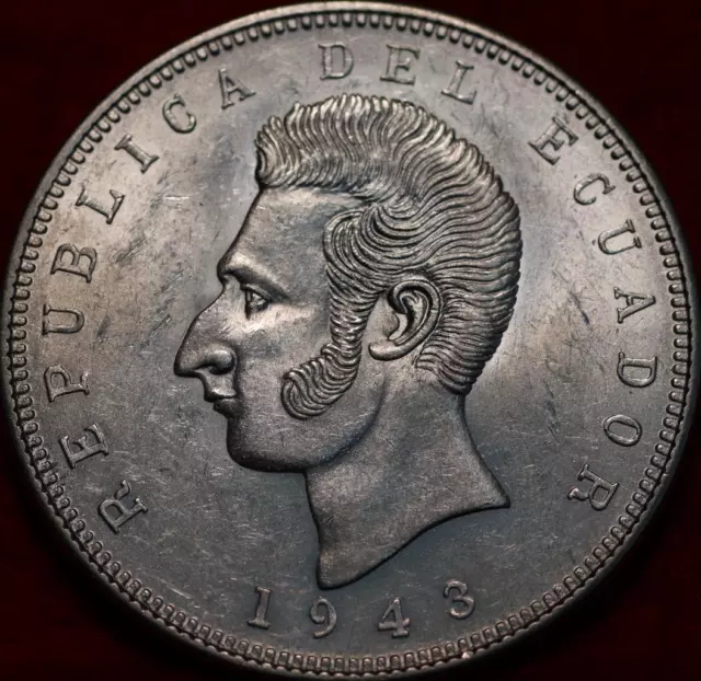 Uncirculated 1943 Ecuador 25 Sucres Silver Foreign Coin