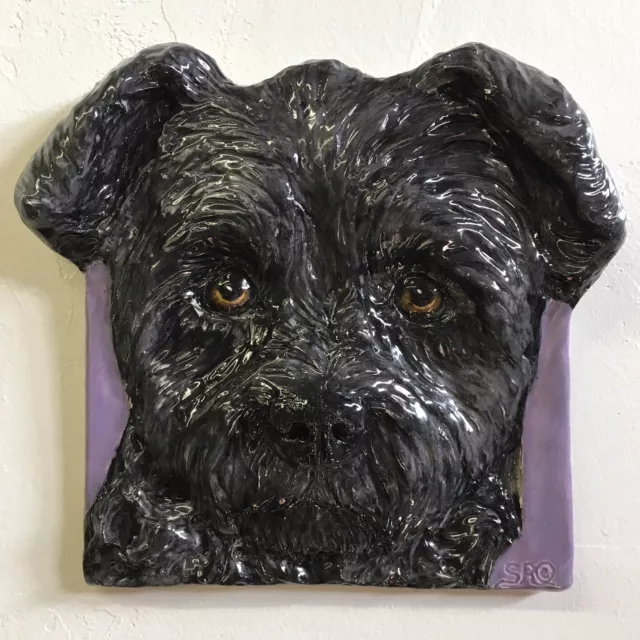 Affenpinscher Terrier Dog 3d Tile Handmade Pet Portrait by Sondra Alexander Art