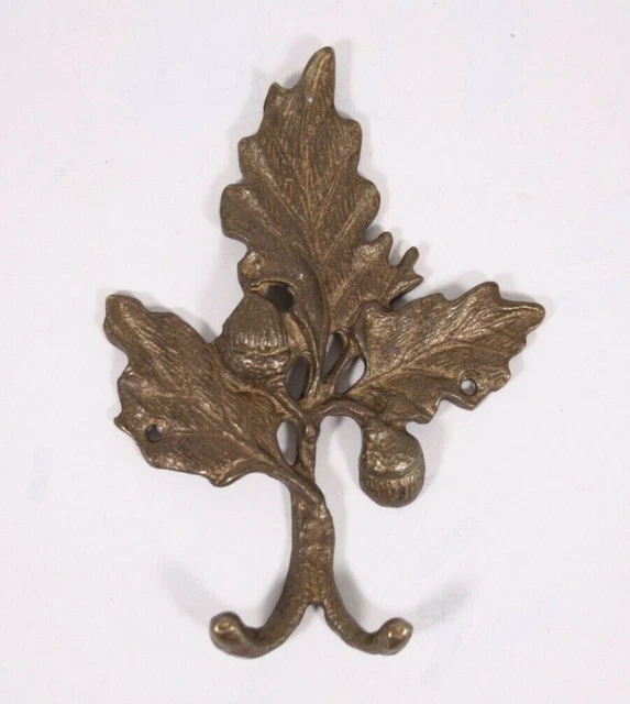 Cast Brass Oak Leaf Acorn Vtg Double Hook 6” Wall Key Jacket Hat Project Upcycle