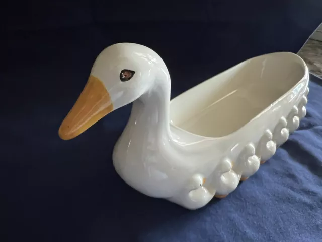Vintage Fitz and Floyd Duck with Ducklings 12" Candy Dish Nuts Crackers Dip Bowl