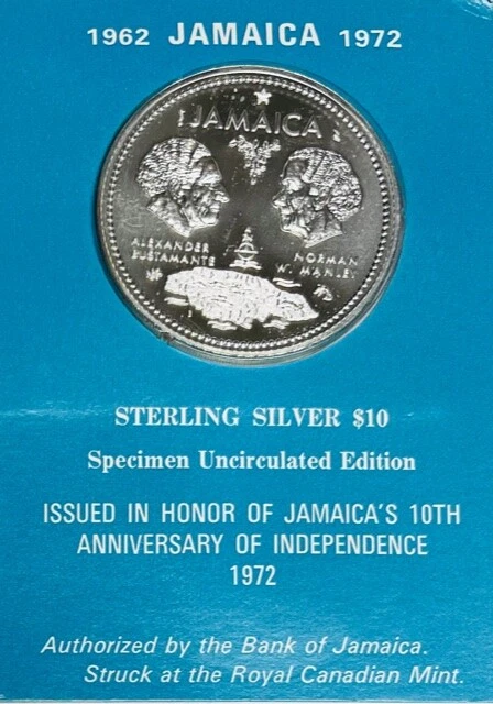 JAMAICA - $10 - Ten Dollars - 1972 - 1.4632 oz. ASW - Large Sterling Silver Coin
