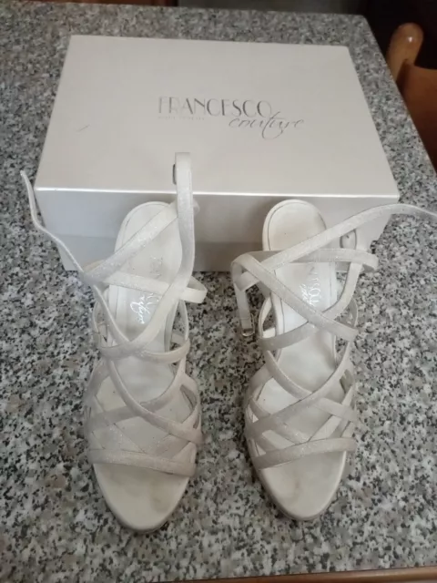 Scarpe Da Cerimonia Sposa Tacco Alto Tg 38 1/2 Francesco Couture Made In Italy