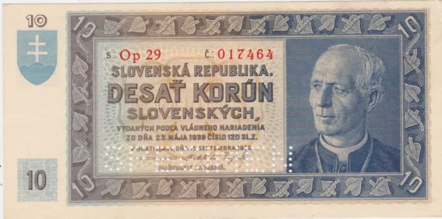 Slovakia 10 korun 1939 aUNC Specimen