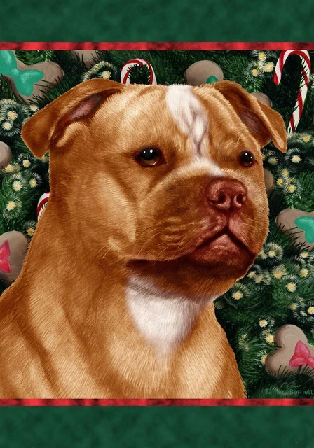 Christmas Holiday Garden Flag - Orange & White Staffordshire Bull Terrier
