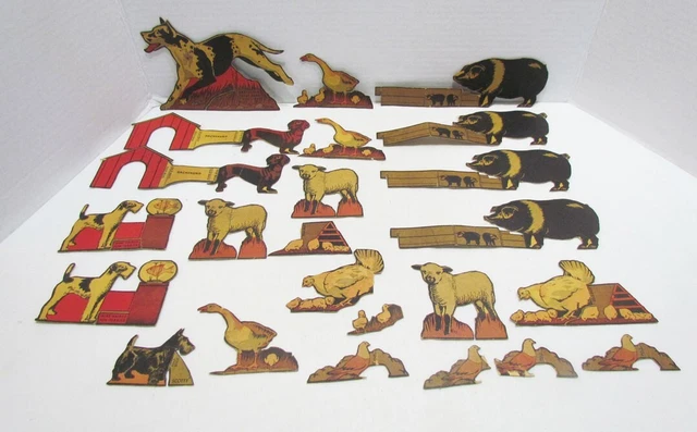 POST TOASTIES 1930's BIG LOT CEREAL PREMIUM BOX BACK CUT-OUT DOGS & FARM ANIMALS