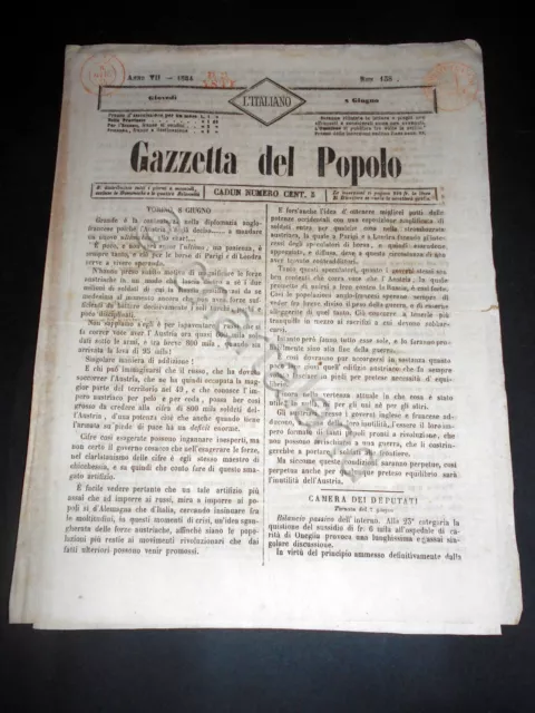 Risorgimento Cavour Torino - Giornale Gazzetta del Popolo n° 138 del 1854