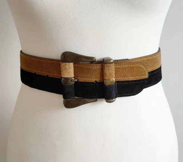 Vintage 80s 90s Two Toned Suede Tan/Black Belt Size 30