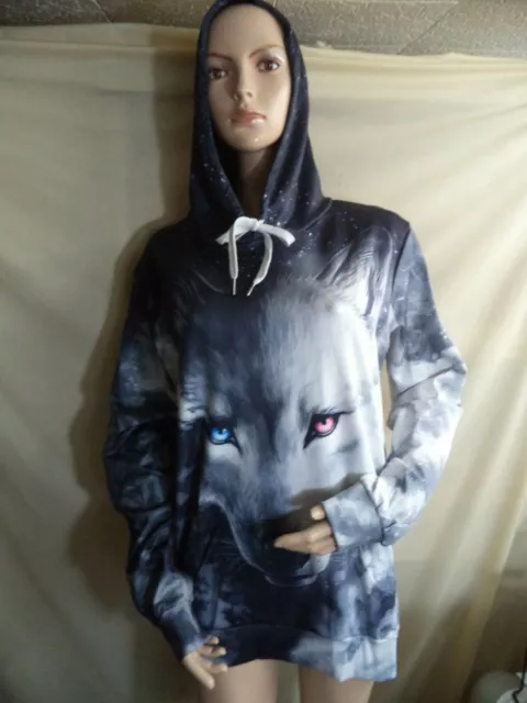 Luxury Wolf Man’s Hoodie Black & White Print All Over Polyester Blend XL NIP