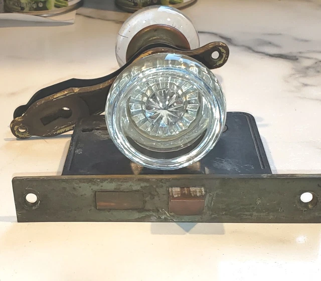 Antique Crystal Glass Star Door Knobs And Lock Assembly