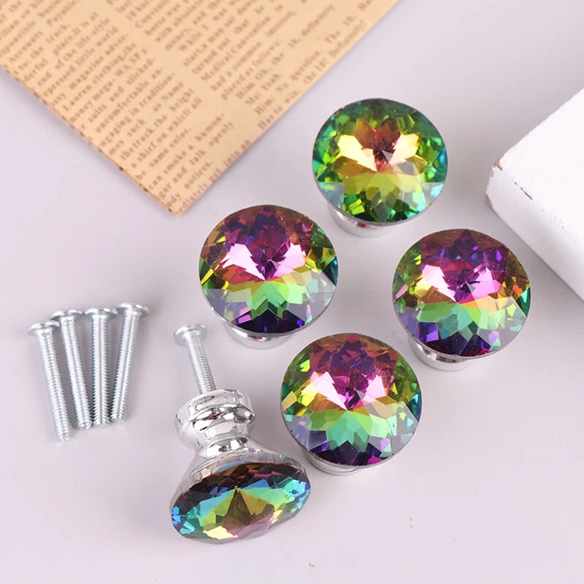 1Pcs Diamond Shape Colorful Crystal Knobs Cupboard Drawer Door Cabinet Wardr-xp