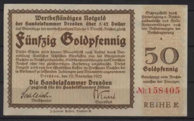 [26819] - GOLD-NOTGELD DRESDEN / ZITTAU, Handelskammer, 50 Goldpfennig, Reihe E,