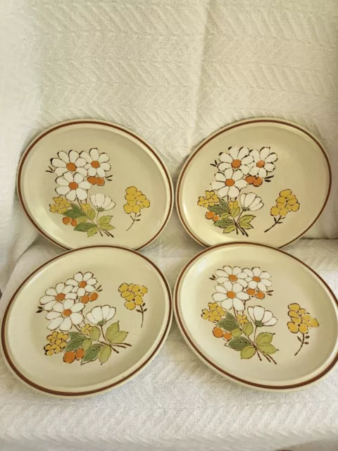 Vintage Floral Stoneware Dinner Plates (Set of 4)