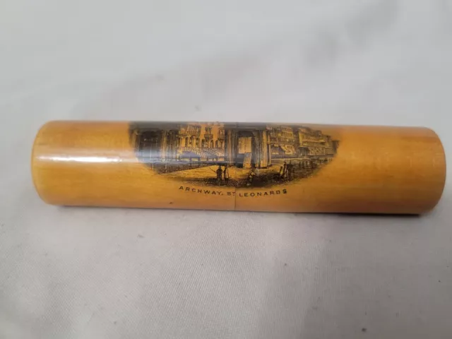 Antique Mauchline Ware Crochet Needle Case with 4 Crochet Hooks Holder ca 1880's