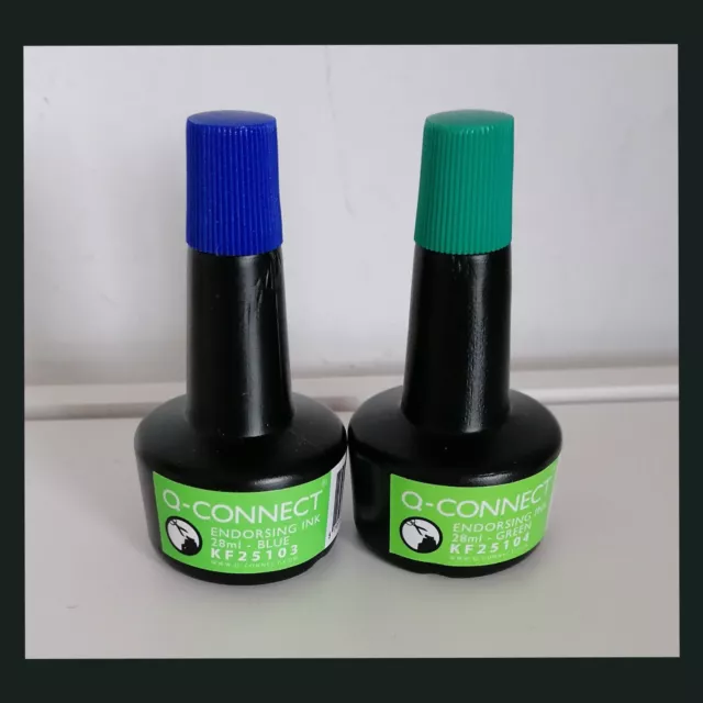 Q Connect Stempelfarbe 28 ml Set aus Blau Grün Endorsing Ink