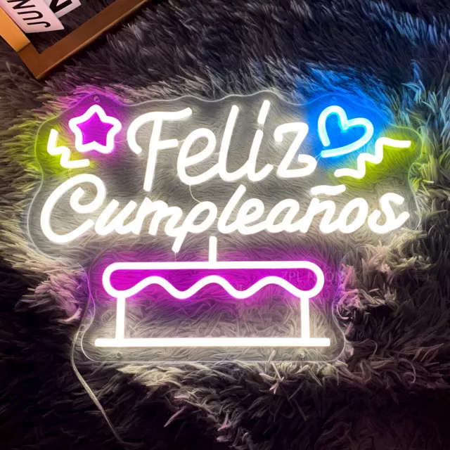 Feliz Cumpleanos LED Neon Sign Spanish Happy Birthday for Boy Girl Room Decor