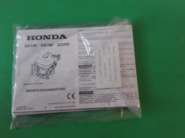 HONDA BEDIENUNGSANLEITUNG GEBRAUCHSANLEITUNG für Motor  GX 120, GX 160, GX 200