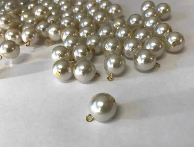 25 x Ivory Faux Round Pearl Beads with Gold Loop - Jewellery Craft - 12mm