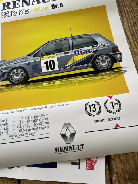 Affiche A2 Poster déco Renault Clio Williams Gr.A Diac 1994 Ragnotti Monte Carlo 3