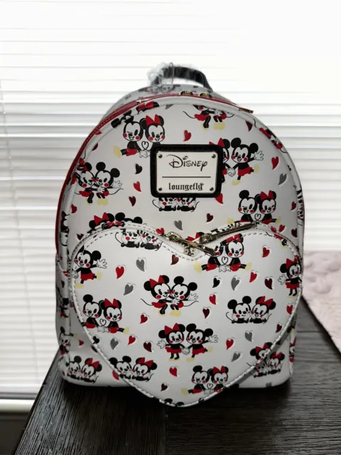 Loungefly Disney Mickey and Minnie Love Hearts AOP Mini Backpack NWT