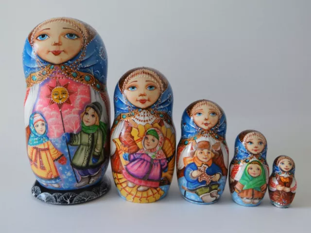 Nesting Doll "Winter" Set of 5 (Russian Collection Sacramento) Sale!