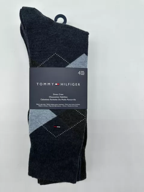 New 4 Pair Pack Tommy Hilfiger Mens Argyle Dress Crew Socks 7-12 Cotton /Poly