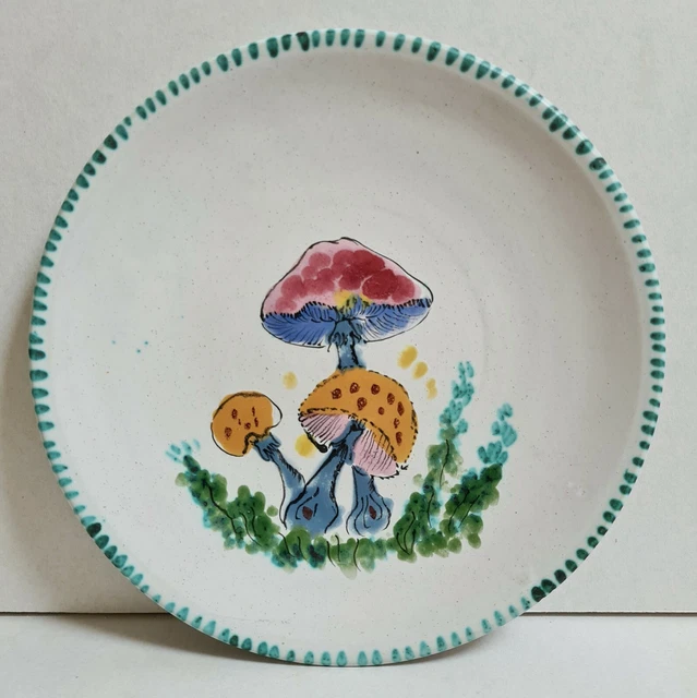Assiette Céramique Vintage année 70 décor de Champignons signée BABOIN à St-Uze