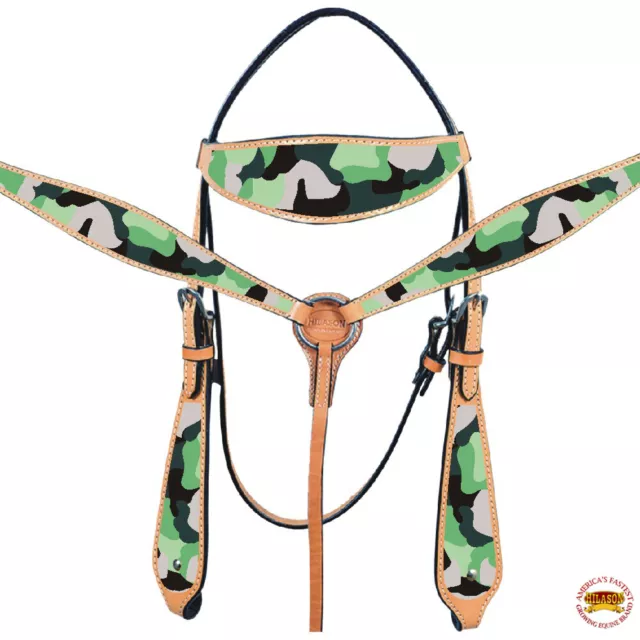 25 BH Cuello de Pecho de Caballo Occidental Cuero Americano Hilason Camuflaje