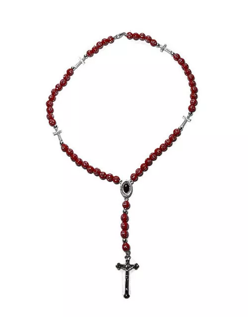 Rosary Red Beads Catholic Necklace Holy Land Crucifix Cross Christian Gift Art