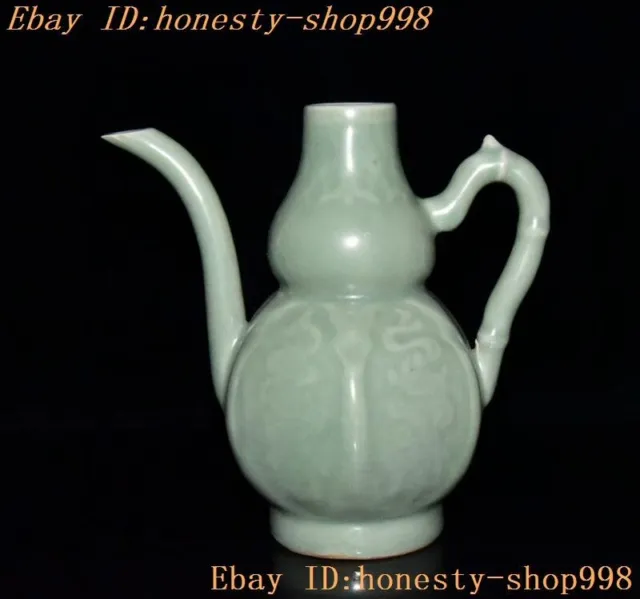 7'' China dynasty Longquan Kiln Porcelain gourd shape Wine Tea Pot Flagon statue