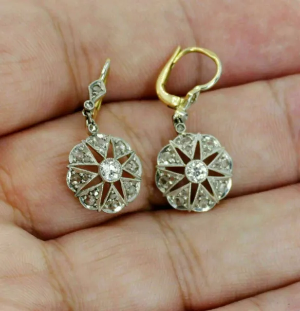 Old European Cut Lab Created Diamond Star Wedding 14K YellowGold Filled Earrings