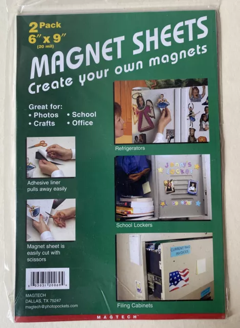 Hojas magnéticas fotográficas MagTech Two de 6"" x 9"" crea tus propios imanes NUEVAS