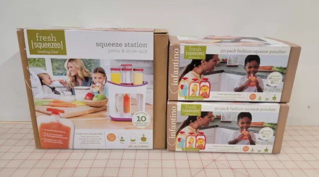 Infantino Fresh Squeezed Squeeze Station Baby Food Maker +2 Box Squeeze Pouches