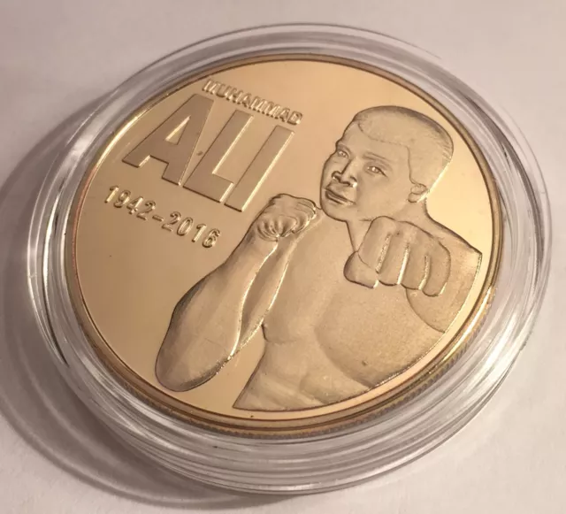 2016 "MUHAMMAD ALI" Tribute Coin, 1 0z 999 24k Gold Plated, token, Boxing