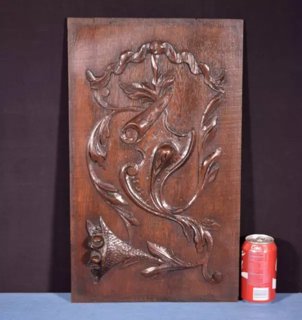 Antique French Highly Carved Panel in Oak Wood Salvage w/Flowers