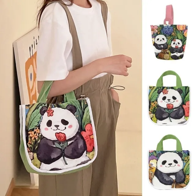 Cartoon Panda Bucket Bag Green Animal Handbag Portable Bag