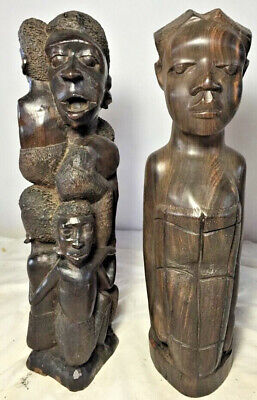 African Ebony Hard an Heavy Wood Carving  Family Tree And Woman
