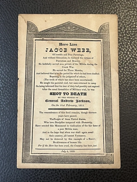 1828 Martin Van Buren Anti-Andrew Jackson Coffin Handbill