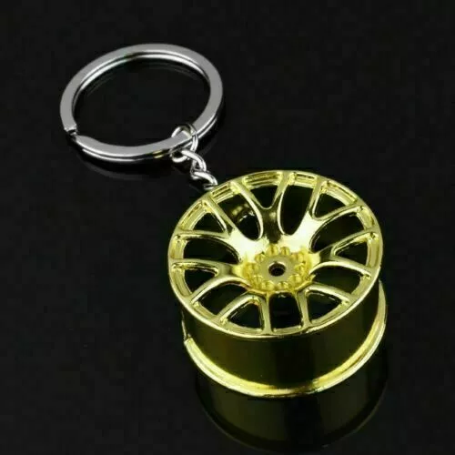 Car Key Chain Alloy Wheel Rim Metal Pendant car Key Chain gold-1