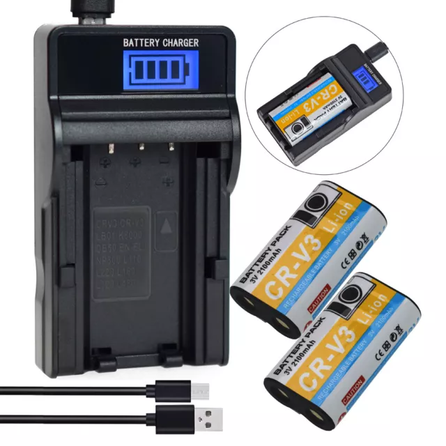 2 batterie + caricabatterie LCD per LB-01 Olympus C-740 C-745 C-750 C-755 C-960 C-990 zoom