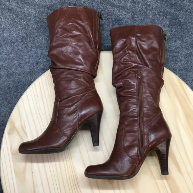 Guess Boots Womens 8 M Tall Knee High Brown Leather Zipper Heeled Round Toe 2