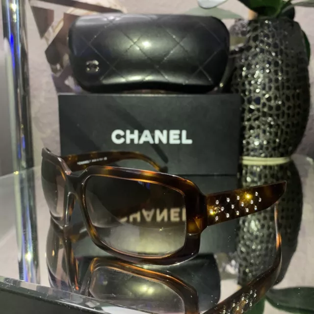 CHANEL SUNGLASSES 5063-B Quilted Brown Swarovski Crystal Frames VERY RARE!  $249.95 - PicClick