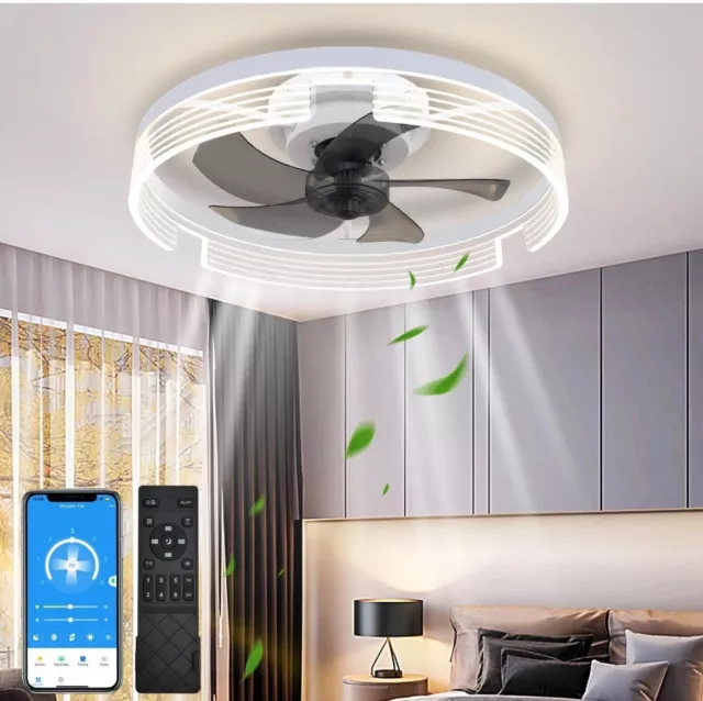 Ceiling Fan with Light - Modern Flush Mount Low Profile Ceiling Fans with Timing