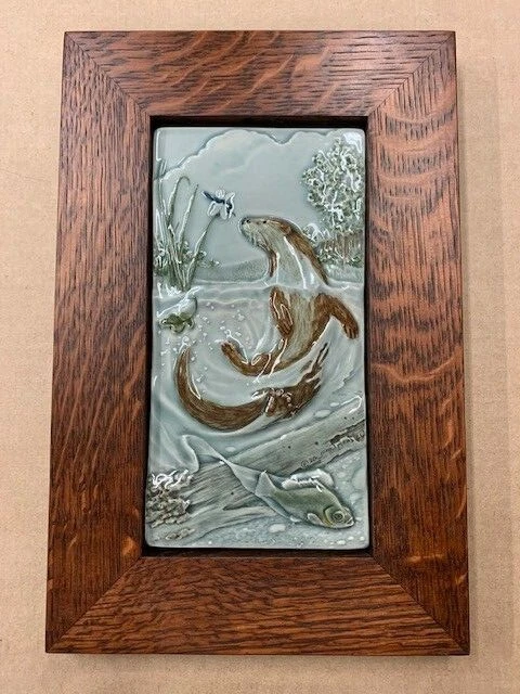 Medicine Bluff Otter Art Tile Arts & Crafts Mission Style Oak Park Frame