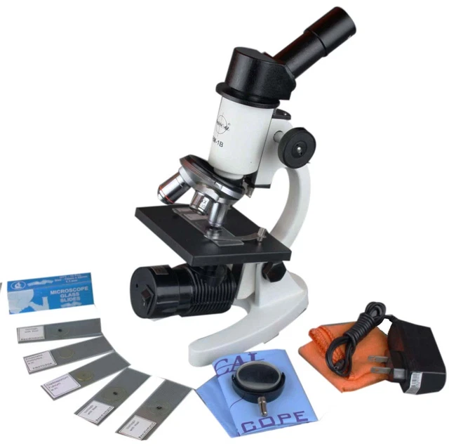 600X COMPOUND STUDENT Microscope w Rechargable LED. 5 Prepared & 12 ...