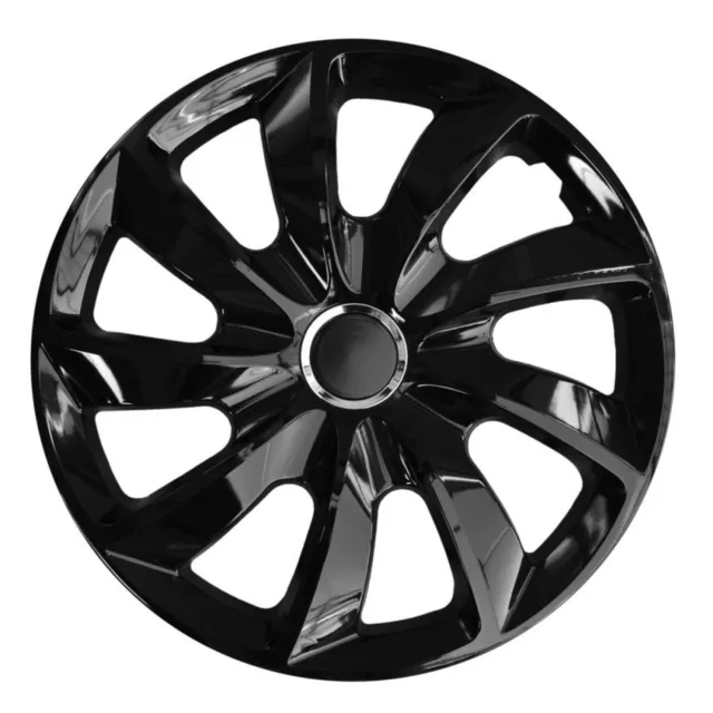 15" Wheel Trims Covers Universal Hub Caps Black Gloss Lacquered Solid Set 4 PCS