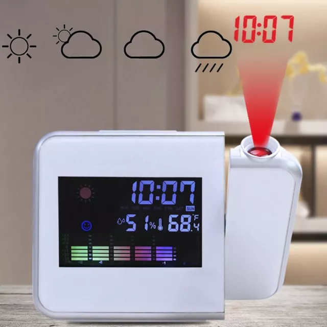 Digital Snooze Alarm Clock Color Display w/ LED Backlight Projection LCD Weather