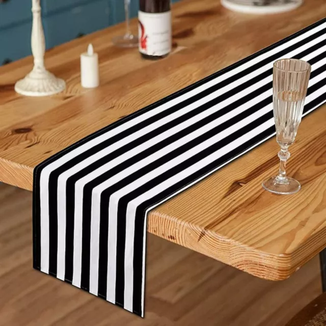 1PC Classic Black & White Striped Table Runner Table Flag Wood GrainTable Decor